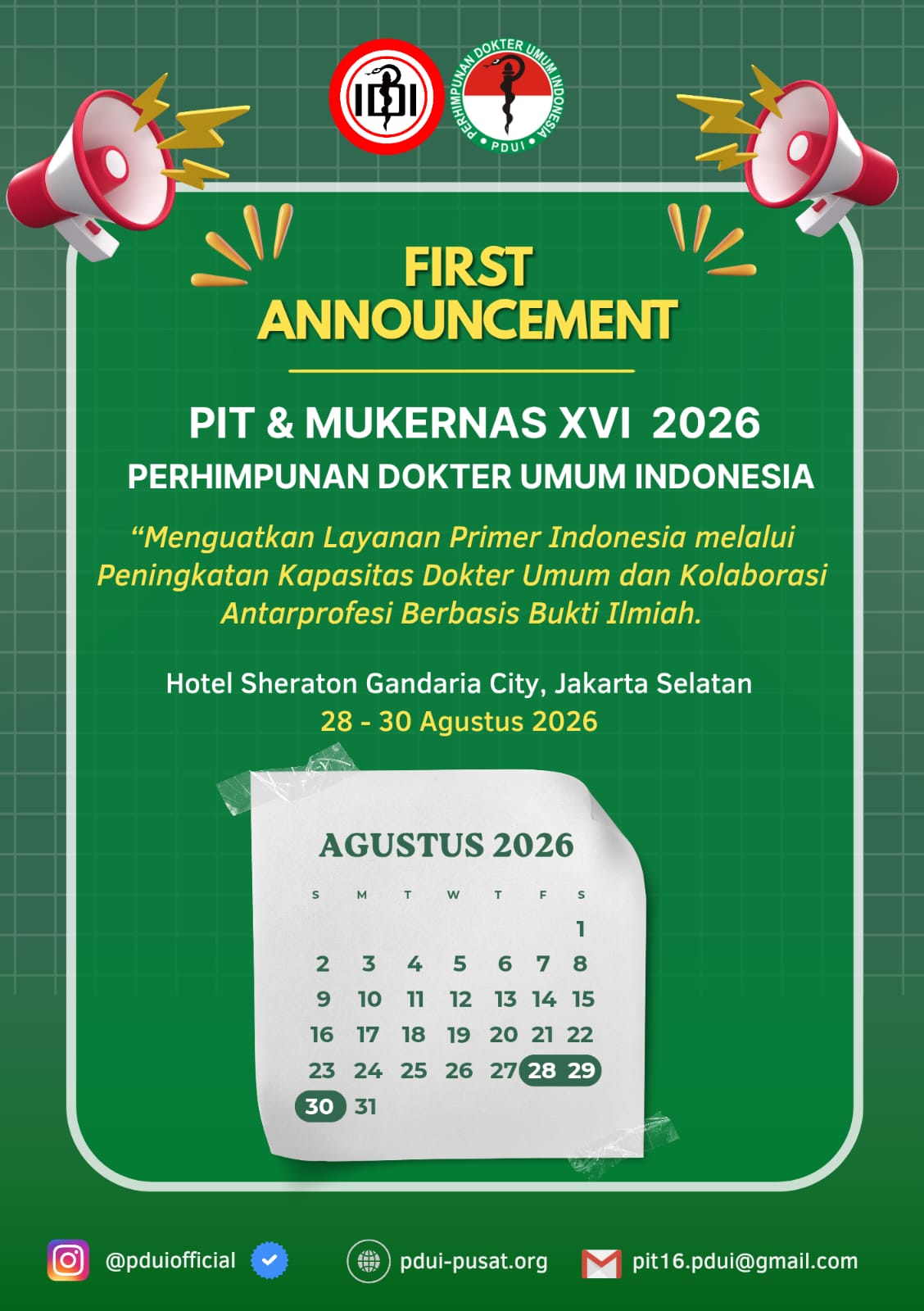 FIRST ANNOUNCEMENT PIT & MUKERNAS XVI 2026 PERHIMPUNAN DOKTER UMUM INDONESIA
